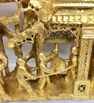 Antique Chinese Gold Gilt Lacquer Pierced Wood Mao Zedong Dynasty Temple Carving 4