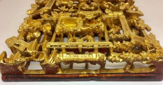 Antique Chinese Gold Gilt Lacquer Pierced Wood Mao Zedong Dynasty Temple Carving 9