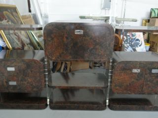 OUTRAGEOUSLY CHIC 70s LUCITE & BURL LAMINATE WOOD WALL DISPLAY UNIT w/ LIGHT 3