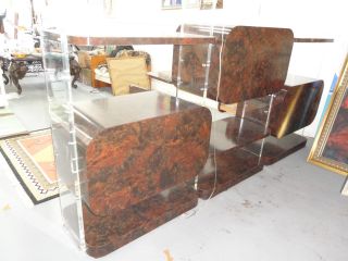 OUTRAGEOUSLY CHIC 70s LUCITE & BURL LAMINATE WOOD WALL DISPLAY UNIT w/ LIGHT 9