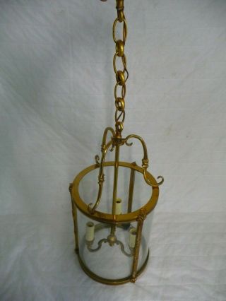 Early Vintage Huge Glass,  Brass 3 Light Hallway Entrance Lantern Country House 3