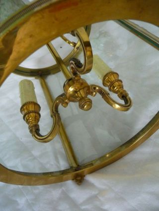 Early Vintage Huge Glass,  Brass 3 Light Hallway Entrance Lantern Country House 6