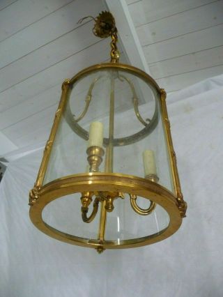 Early Vintage Huge Glass,  Brass 3 Light Hallway Entrance Lantern Country House 9
