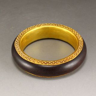 Vintage India Zitan Wood Bracelet With Gold Ornament