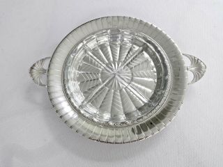 International Palm Handle Sterling Silver Serving Platter W/divide Glass Insert