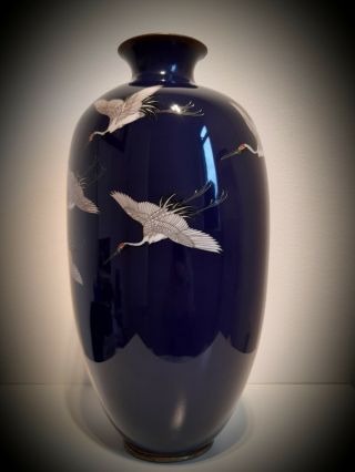 A Monumental Meiji Japanese Cloisonne Cranes Vase 3