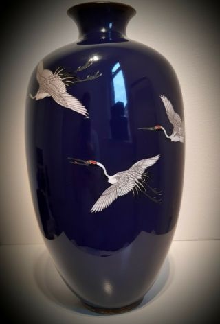 A Monumental Meiji Japanese Cloisonne Cranes Vase 7