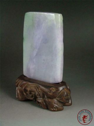 Old Chinese Jadeite Emerald Jade Carved Statue BUDDHA,  PINE & MOUNTAIN w Stand 3