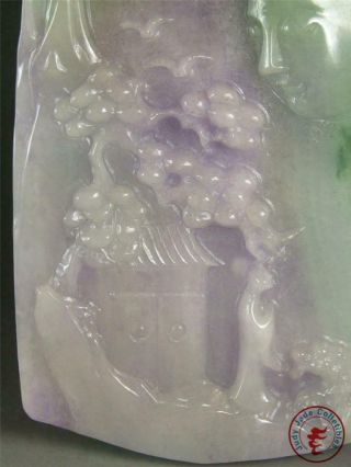 Old Chinese Jadeite Emerald Jade Carved Statue BUDDHA,  PINE & MOUNTAIN w Stand 8