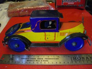 Vintage 1920s Wind - Up car Antique Tin Toy Sedan Pressed Steel All 4