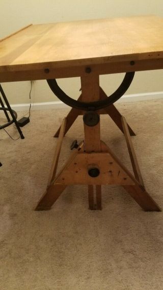 VINTAGE WOOD SAXON DRAFTING TABLE w/ Cast Iron Hardware 6