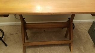 VINTAGE WOOD SAXON DRAFTING TABLE w/ Cast Iron Hardware 7