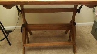 VINTAGE WOOD SAXON DRAFTING TABLE w/ Cast Iron Hardware 8