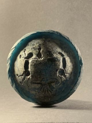 Western Asiatic Green/blue Glass Sphere Depicting Eagle/horse/dog - Circa 1000bc