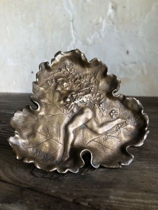 Antique French Art Nouveau Bronze Pin Tray Signed 