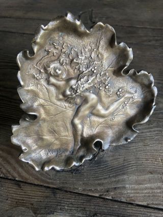 Antique French Art Nouveau Bronze Pin Tray Signed 