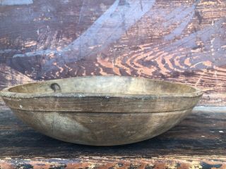 Vtg Antique Wood Dough Bowl W/ Rim Surface 14” Turned Centerpiece
