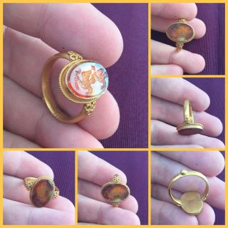 Rare Ancient Solid Gold Roman Ring C 1st /3rd Cent Ad.  With Carnelian Intaglio