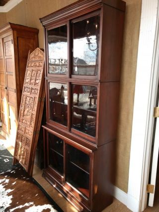 Antique 3 Stack Danner Bookcase With Sliding Glass Doors,  Mahogany