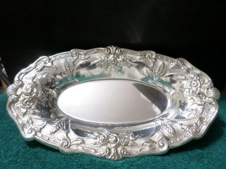 Stunning Sterling Silver Platter,  Oval Shape,  Roses And Grain Design