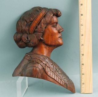 Antique Artist Signed Folk Art Carved Wood,  Portrait Sculpture Young Woman