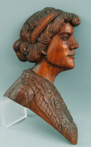 Antique Artist Signed Folk Art Carved Wood,  Portrait Sculpture Young Woman 4