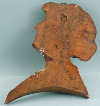 Antique Artist Signed Folk Art Carved Wood,  Portrait Sculpture Young Woman 5