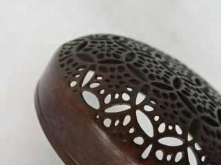 H932: Chinese incense burner of copper with good openwork and signature 7