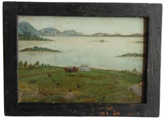 1876 Aafa Hudson River Lake George Folk Art Naive Primitive Painting Landscape
