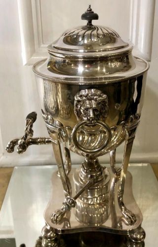 Antique G.  Seifert & Sons Silver - plated Samovar Lion Face Urn Teapot w Paw Feet 2