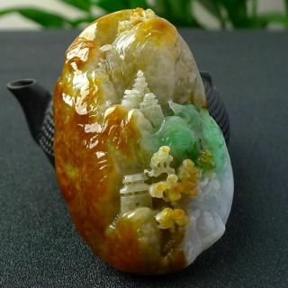 100 Natural Jade A Goods Hand - Carved Three - Color Landscape Pendant 408