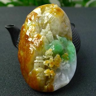 100 natural jade A goods hand - carved three - color landscape pendant 408 2