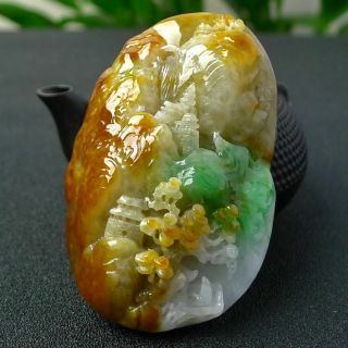 100 natural jade A goods hand - carved three - color landscape pendant 408 3