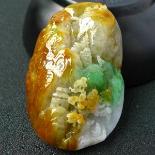 100 natural jade A goods hand - carved three - color landscape pendant 408 4