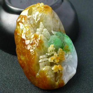 100 natural jade A goods hand - carved three - color landscape pendant 408 6