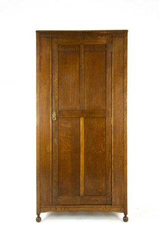 Antique Oak Closet,  Vintage Single Door Hall Armoire,  Scotland 1920,  B1462