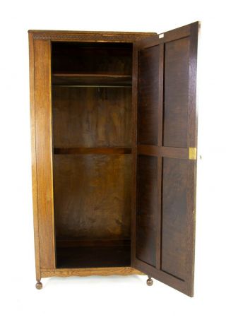 Antique Oak Closet,  Vintage Single Door Hall Armoire,  Scotland 1920,  B1462 2