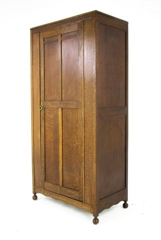 Antique Oak Closet,  Vintage Single Door Hall Armoire,  Scotland 1920,  B1462 3