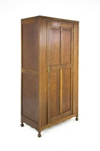 Antique Oak Closet,  Vintage Single Door Hall Armoire,  Scotland 1920,  B1462 4