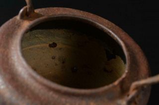 T6660: Japan XF Old Iron Shippo crest sculpture TEA KETTLE Teapot w/copper lid 10