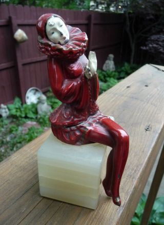 Antique Art Deco French Pierrot Clown Figurine Figure on Onyx Base 1920s/30s 2