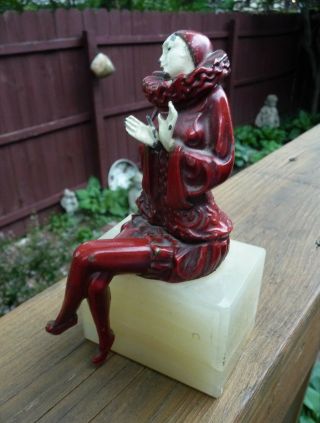 Antique Art Deco French Pierrot Clown Figurine Figure on Onyx Base 1920s/30s 3