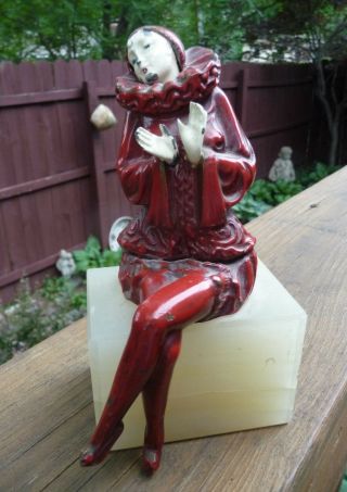 Antique Art Deco French Pierrot Clown Figurine Figure on Onyx Base 1920s/30s 5