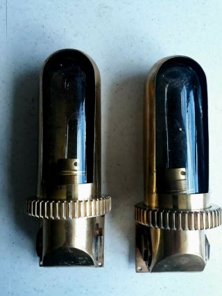 Heavy Vintage Brass & Glass Directional ship / Boat Lights / Lamps 6