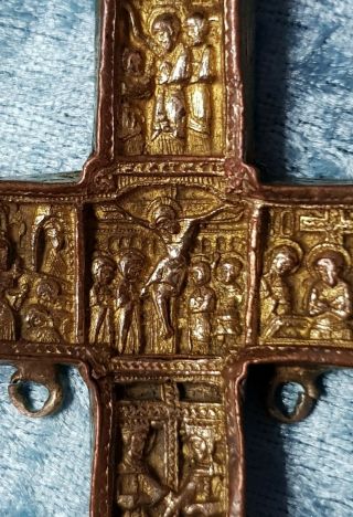 Very Rare 14th.  C.  Gilt Copper Bronze Crucifix / Life Christ Icon Reliquary C1350