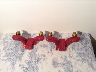 Rare Vintage French Art Deco Red Porcelain Parisian Wall Lights (3974)