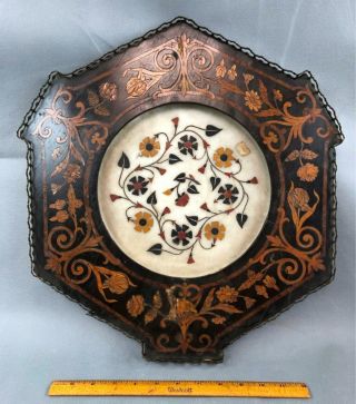 Antique Continental Pietra Dura Inlaid Marble & Wood Table Top Wall Hanging