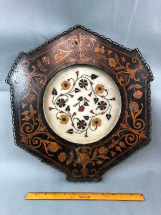 Antique Continental Pietra Dura Inlaid Marble & Wood Table Top Wall Hanging 3