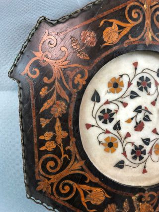 Antique Continental Pietra Dura Inlaid Marble & Wood Table Top Wall Hanging 7