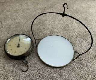 Antique John Chatillon & Sons Country Store Hanging Weight Scale W Porcelain Pan